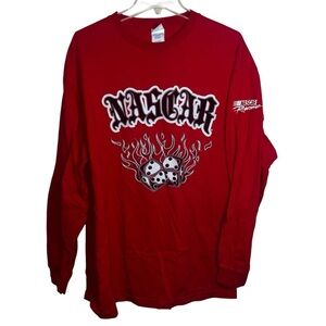 Vintage 90s Nascar Dice Fire Long Sleeved Red T-shirt Cotton Size XL